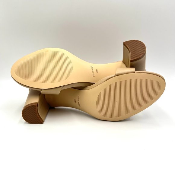 Nine West Size 10 Beige Tan Nude Natural Leather Block Heels Sandals Shoes - Picture 9 of 13